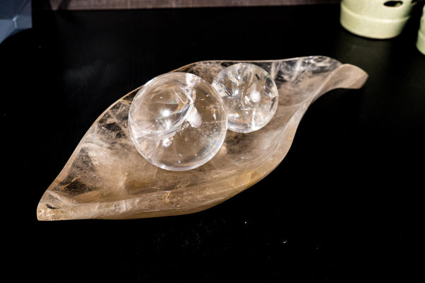 Hand - Carved Smoky Quartz Crystal Bowl – Genuine Quartz Centerpiece for Table, Altar, or Fruit Display - 20" x 8.2" - E2D Crystals & Minerals
