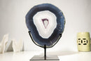 Gorgeous Dark Blue & White Lace Agate Geode – Striped Laces and Purple Druzy Interior, Intact Gallery - Grade Specimen - 5.5 Kg - 12.0 lb - E2D Crystals & Minerals