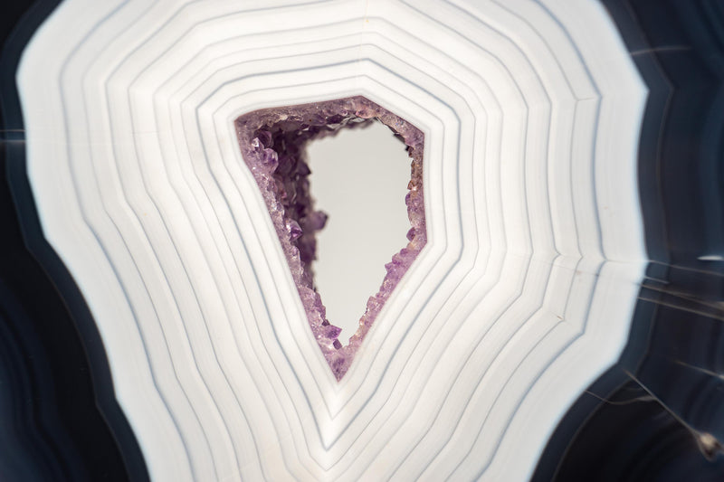 Gorgeous Dark Blue & White Lace Agate Geode – Striped Laces and Purple Druzy Interior, Intact Gallery - Grade Specimen - 5.5 Kg - 12.0 lb - E2D Crystals & Minerals