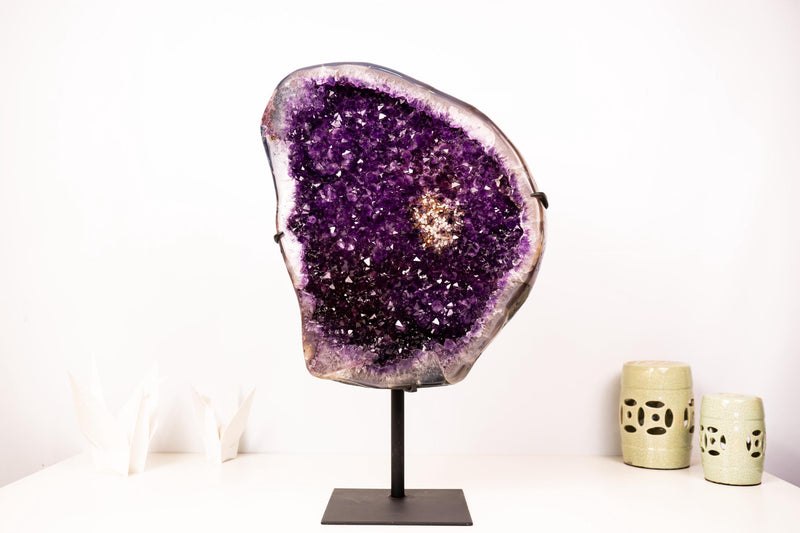 Large AAA - Grade Amethyst Cluster – Grape - Jelly Purple & Sparkling Druzy on Custom - Made Stand – Uruguay - 23.1 Kg - 51 lb - E2D Crystals & Minerals