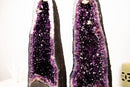 Pair of Large AAA - Grade Dark Purple Amethyst Geodes with Sparkling Druzy and Unique Calcite Crystal – Symmetrical Statement Décor, 25" Tall - E2D Crystals & Minerals