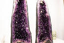 Pair of Large AAA - Grade Dark Purple Amethyst Geodes with Sparkling Druzy and Unique Calcite Crystal – Symmetrical Statement Décor, 25" Tall - E2D Crystals & Minerals