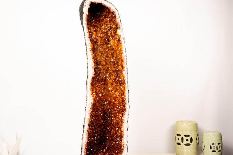 Large Madeira Citrine Geode Cathedral with Sparkly Deep Orange Druzy – Statement Display Specimen 28 in Tall, 49 lb - E2D Crystals & Minerals
