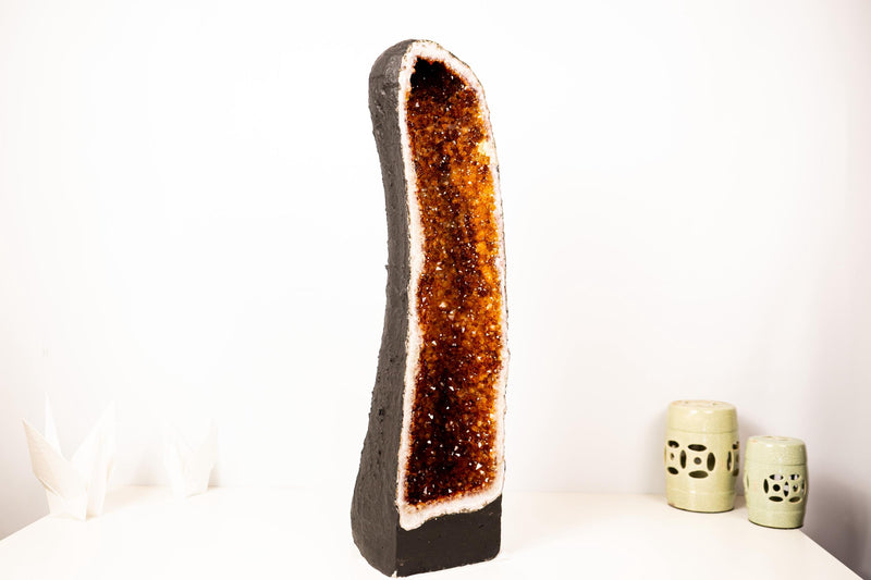 Large Madeira Citrine Geode Cathedral with Sparkly Deep Orange Druzy – Statement Display Specimen 28 in Tall, 49 lb - E2D Crystals & Minerals