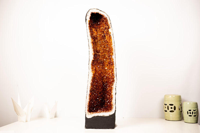 Large Madeira Citrine Geode Cathedral with Sparkly Deep Orange Druzy – Statement Display Specimen 28 in Tall, 49 lb - E2D Crystals & Minerals