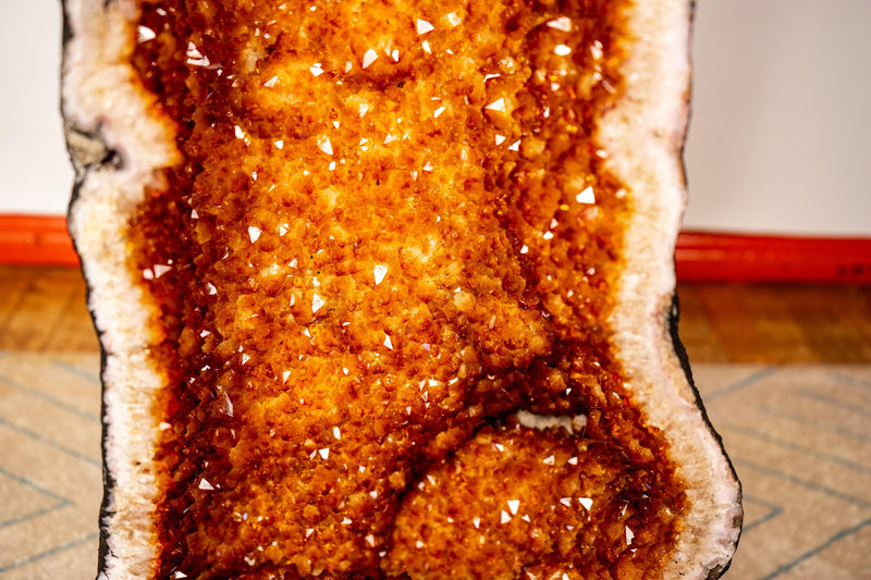 Sculptural 3.7 Ft Large Citrine Geode with Sparkly Golden - Orange Druzy & Calcite Inclusions (126 lbs.) - E2D Crystals & Minerals