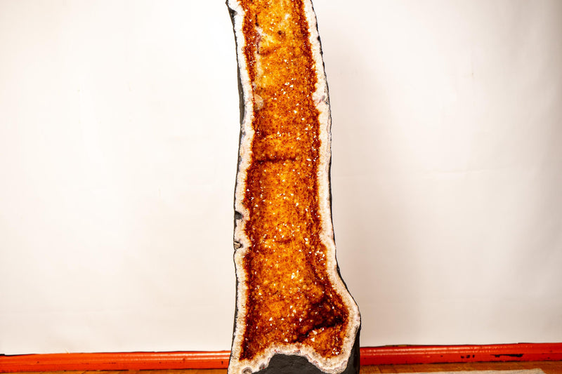 Sculptural 3.7 Ft Large Citrine Geode with Sparkly Golden - Orange Druzy & Calcite Inclusions (126 lbs.) - E2D Crystals & Minerals