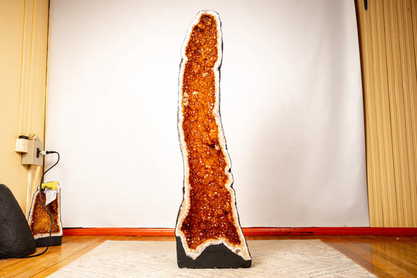 3.6 Ft Large Citrine Geode Cathedral with Sparkly Golden - Orange Druzy & Calcite Inclusions (116 lbs.), Slim and Tall Format - E2D Crystals & Minerals