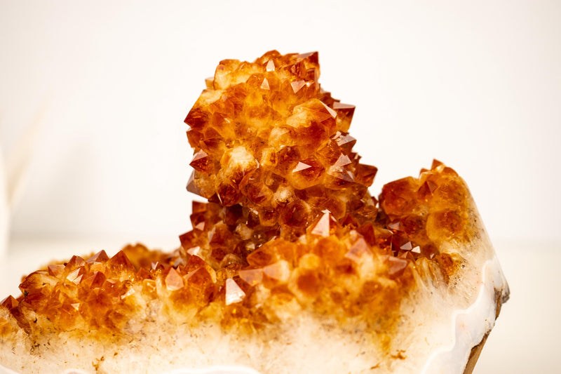 Natural Citrine Rosette Crystal Cluster with a Large Deep Orange Stalactite - E2D Crystals & Minerals