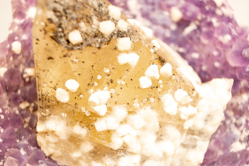 Rare Crystal Calcite on Lavender Amethyst Cluster with Cubic Calcite Inclusions - E2D Crystals & Minerals