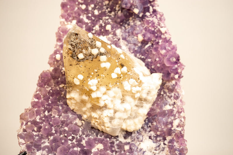 Rare Crystal Calcite on Lavender Amethyst Cluster with Cubic Calcite Inclusions - E2D Crystals & Minerals
