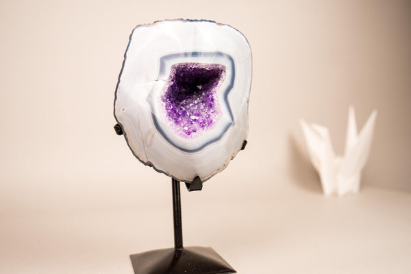 Blue Lace Agate Geode with Violet Purple Amethyst