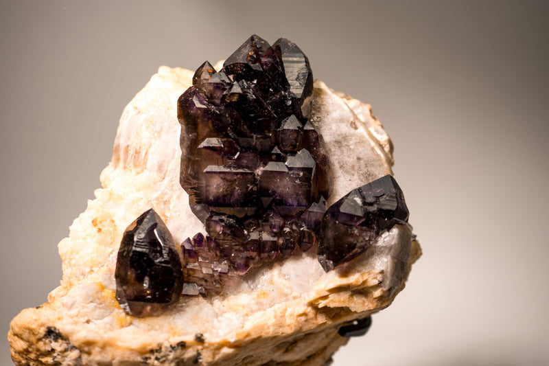 Cacoxenite (Seven Stone) Amethyst Elestial Cluster on Feldspar & Quartz Matrix - E2D Crystals & Minerals