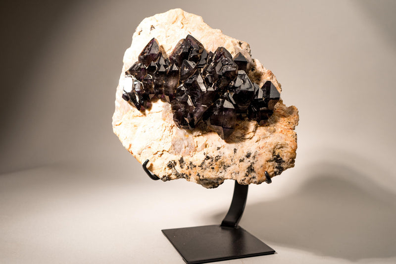 Rare Cacoxenite (Seven Stone) Amethyst Elestial Cluster on Feldspar & Quartz Matrix