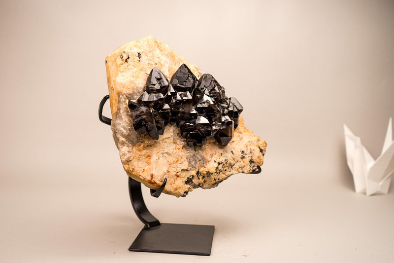 Rare Cacoxenite (Seven Stone) Amethyst Elestial Cluster on Feldspar & Quartz Matrix