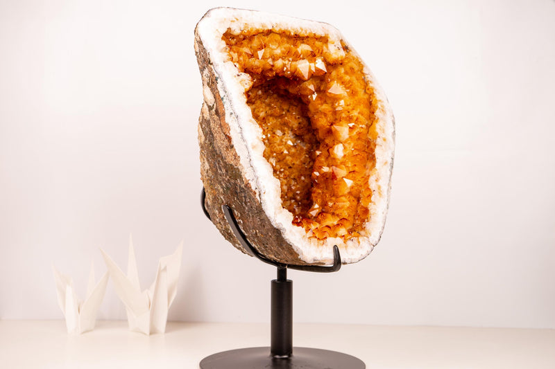 Rare Citrine Geode with Crown - Shaped Formation and Golden - Orange Druzy - E2D Crystals & Minerals