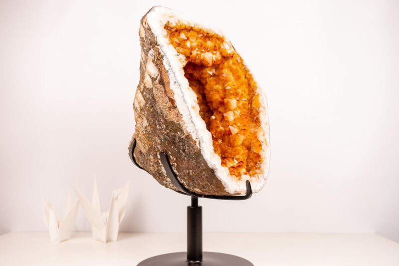 Rare Citrine Geode with Crown - Shaped Formation and Golden - Orange Druzy - E2D Crystals & Minerals