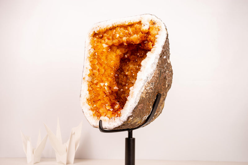 Rare Citrine Geode with Crown - Shaped Formation and Golden - Orange Druzy - E2D Crystals & Minerals