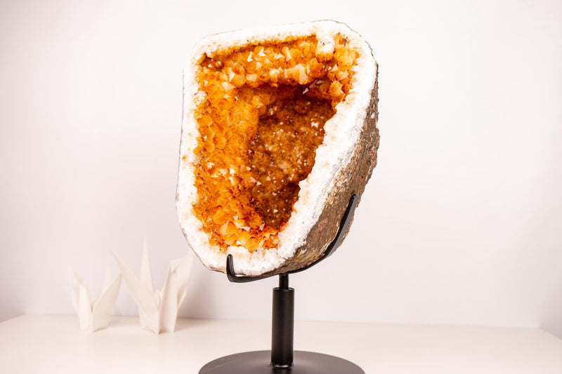 Rare Citrine Geode with Crown - Shaped Formation and Golden - Orange Druzy - E2D Crystals & Minerals