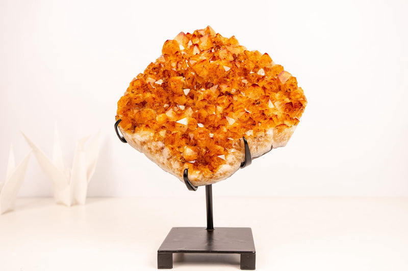 Natural Citrine Cluster with AAA - Grade Orange Druzy on Stand - E2D Crystals & Minerals