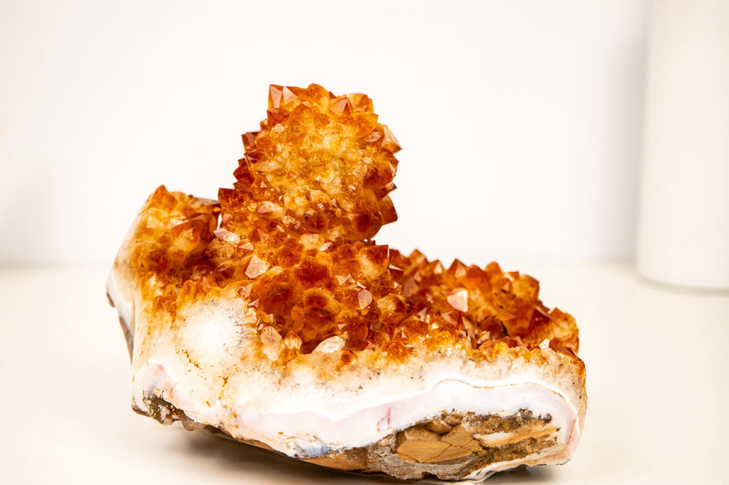 Natural Citrine Rosette Crystal Cluster with a Large Deep Orange Stalactite - E2D Crystals & Minerals