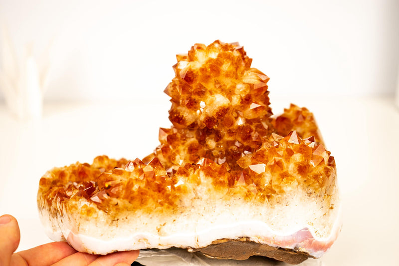 Natural Citrine Rosette Crystal Cluster with a Large Deep Orange Stalactite - E2D Crystals & Minerals