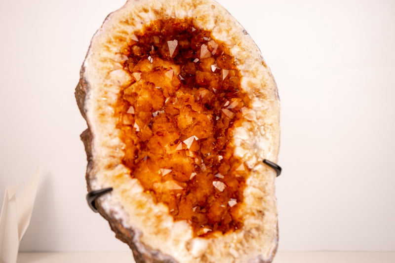 Small Natural Citrine Geode Cave on Stand with Large Orange Points - E2D Crystals & Minerals