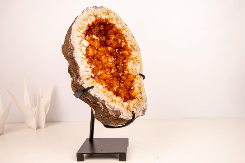 Small Natural Citrine Geode Cave on Stand with Large Orange Points - E2D Crystals & Minerals