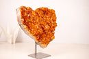 Large Citrine Crystal Heart with Intense Orange Druzy and Flower Rosettes - E2D Crystals & Minerals