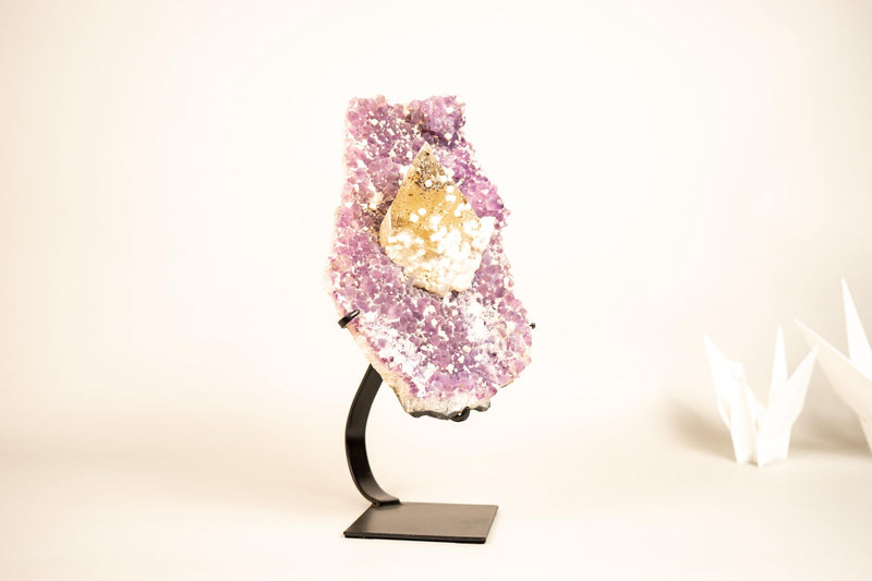 Rare Crystal Calcite on Lavender Amethyst Cluster with Cubic Calcite Inclusions - E2D Crystals & Minerals