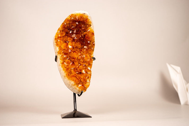 Small Citrine Cluster with Golden-Orange Druzy on Custom-Made Stand