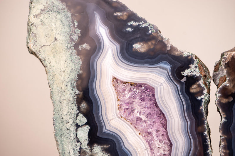 Natural Moss, Blue & White Banded Agate Butterfly Wings - Collector's Crystal - E2D Crystals & Minerals