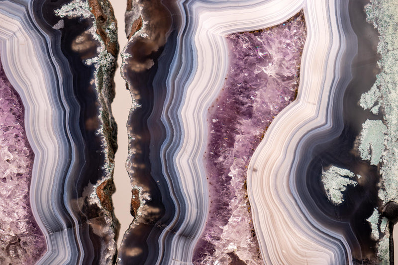 Natural Moss, Blue & White Banded Agate Butterfly Wings - Collector's Crystal - E2D Crystals & Minerals