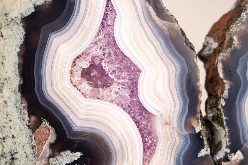 Rare Moss, Blue & White Banded Agate Geode Butterfly Wings - E2D Crystals & Minerals