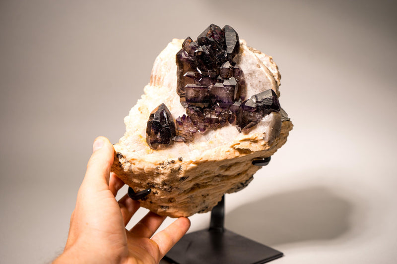 Cacoxenite (Seven Stone) Amethyst Elestial Cluster on Feldspar & Quartz Matrix - E2D Crystals & Minerals