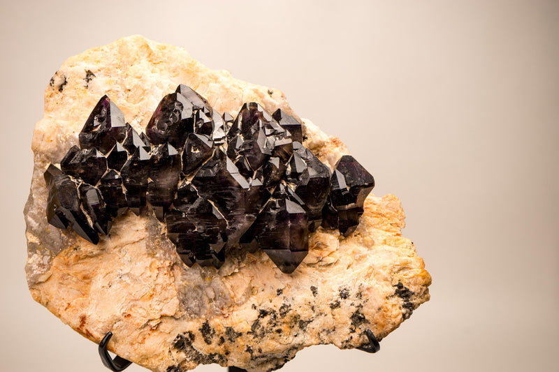 Rare Cacoxenite (Seven Stone) Amethyst Elestial Cluster on Feldspar & Quartz Matrix