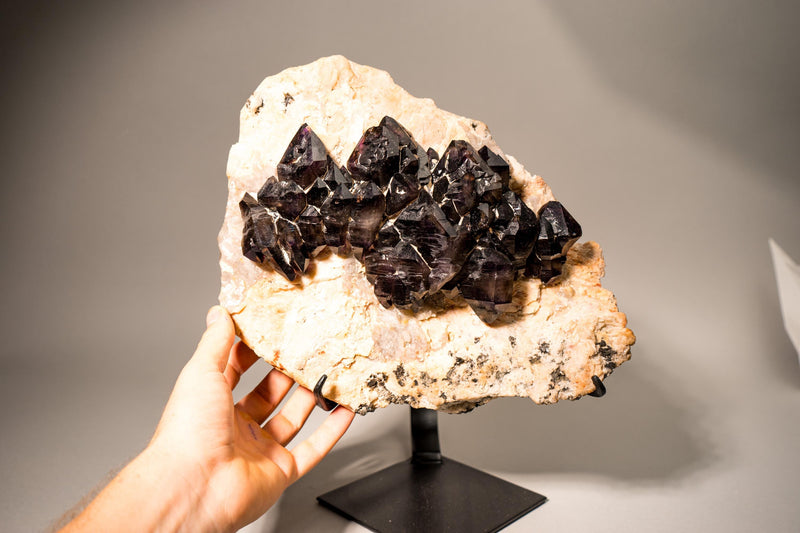 Rare Cacoxenite (Seven Stone) Amethyst Elestial Cluster on Feldspar & Quartz Matrix