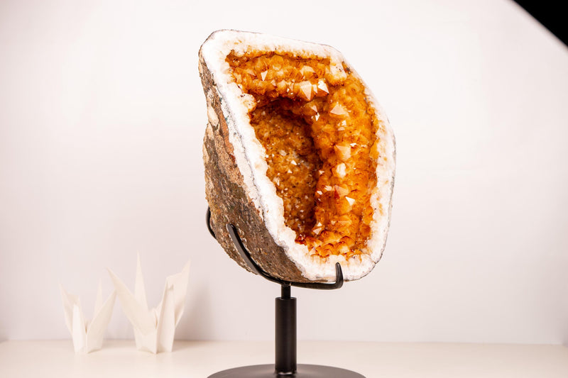 Rare Citrine Geode with Crown - Shaped Formation and Golden - Orange Druzy - E2D Crystals & Minerals