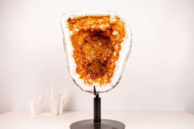 Rare Citrine Geode with Crown - Shaped Formation and Golden - Orange Druzy - E2D Crystals & Minerals