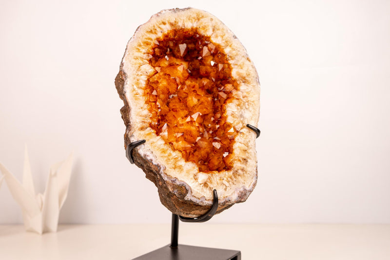 Small Natural Citrine Geode Cave on Stand with Large Orange Points - E2D Crystals & Minerals