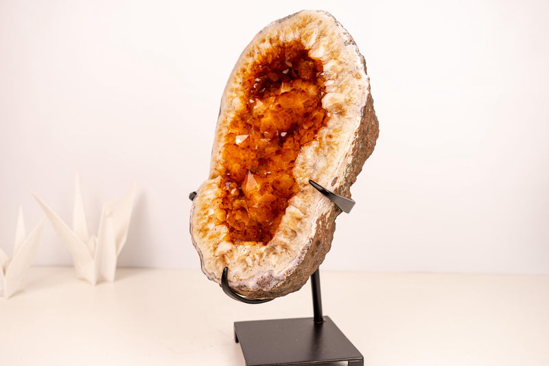 Small Natural Citrine Geode Cave on Stand with Large Orange Points - E2D Crystals & Minerals