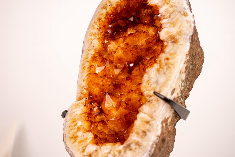 Small Natural Citrine Geode Cave on Stand with Large Orange Points - E2D Crystals & Minerals