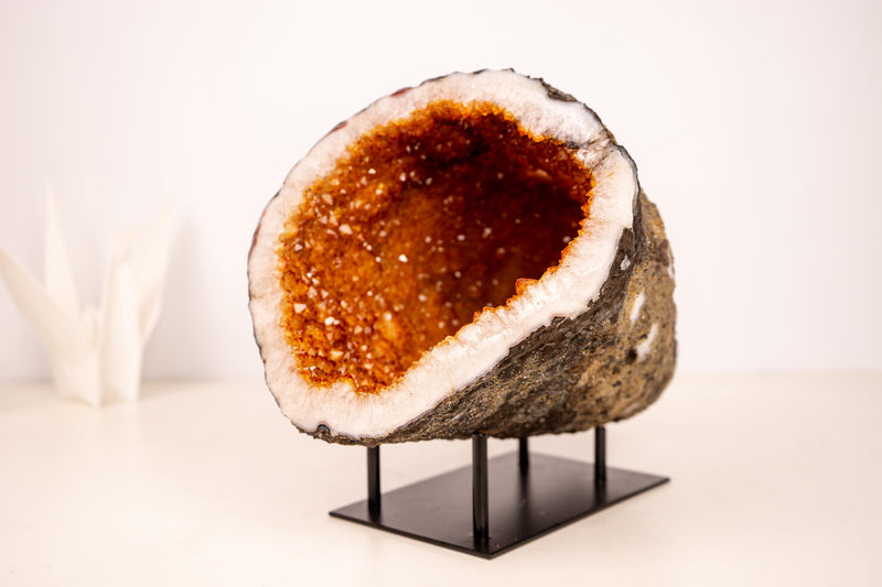 All - Natural Citrine Geode Cave with Sparkling Fiery Orange Druzy - E2D Crystals & Minerals