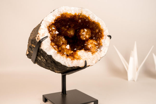 Spectacular Citrine Geode Cave with Rare Golden Flower Rosettes – Natural Deep Orange Crystal Formation, 27 Lb - E2D Crystals & Minerals