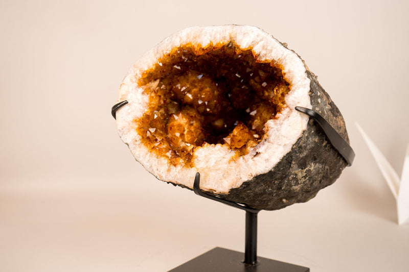 Spectacular Citrine Geode Cave with Rare Golden Flower Rosettes – Natural Deep Orange Crystal Formation, 27 Lb - E2D Crystals & Minerals