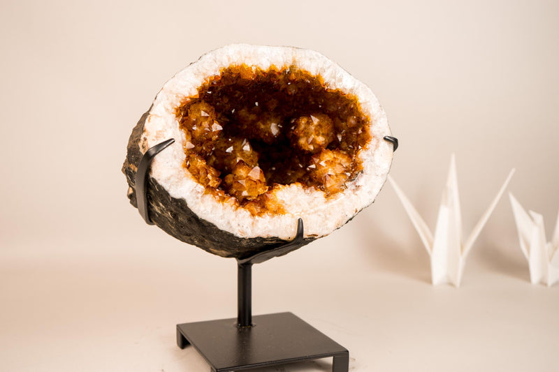 Spectacular Citrine Geode Cave with Rare Golden Flower Rosettes – Natural Deep Orange Crystal Formation, 27 Lb - E2D Crystals & Minerals