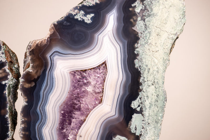 Natural Moss, Blue & White Banded Agate Butterfly Wings - Collector's Crystal - E2D Crystals & Minerals