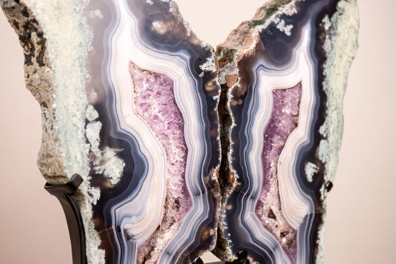 Natural Moss, Blue & White Banded Agate Butterfly Wings - Collector's Crystal - E2D Crystals & Minerals