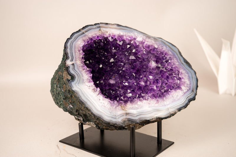 All - Natural Purple Amethyst Geode Framed by Polished Blue Lace Agate - Geode Cave Format - 6.2 Kg - 14 lb - E2D Crystals & Minerals