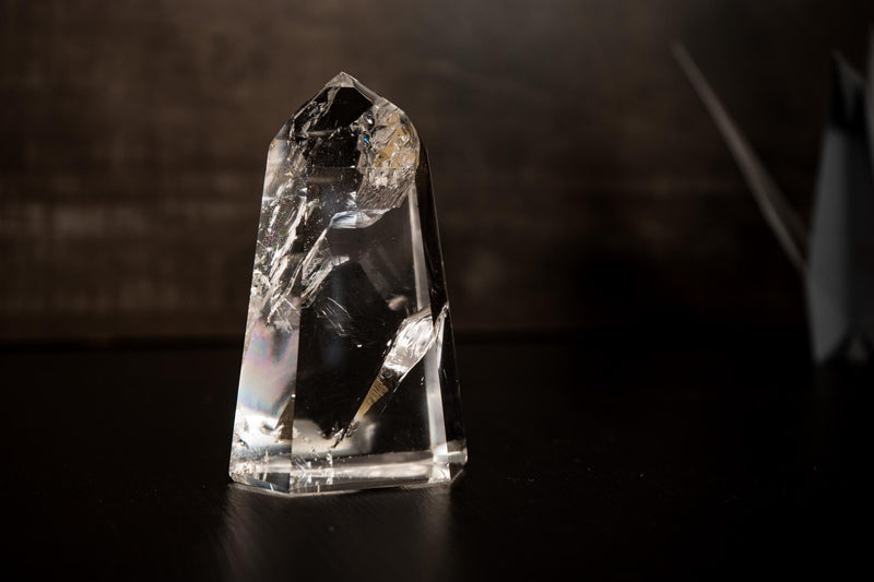Water - Clear Lemurian Quartz Obelisk Point from Diamantina –. AAA - Grade Crystal with Exceptional Transparency and Multiple Rainbows - 1.3 Lb - E2D Crystals & Minerals